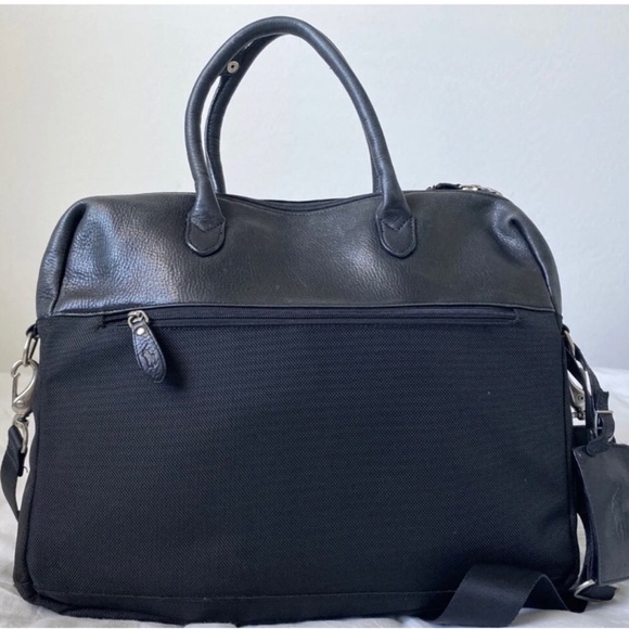WRALPH LAUREN Black Leather /Canvas Top Handle Briefcase Crossbody Shoulder Bag - Picture 12 of 17